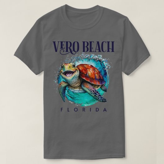 T-shirt Vero Beach Floride Aquarelle Joyeuse tortue de mer (Design devant)