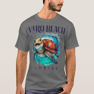 T-shirt Vero Beach Floride Aquarelle Joyeuse tortue de mer