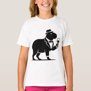 T-shirt Verre à vin capybara drôle minimaliste moderne