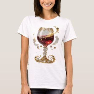 T-shirt Verre à vin incrusté de gemmes en or Chic personna