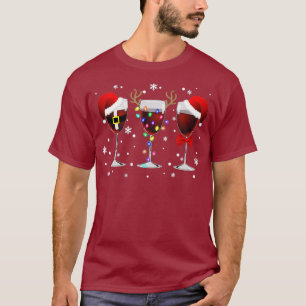 T-shirt Verre à vin Lumière de Noël avec Santa Hat Bow