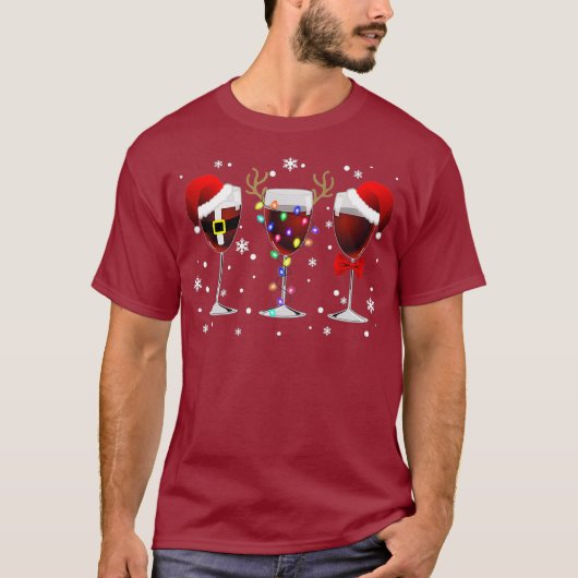 T-shirt Verre à vin Lumière de Noël avec Santa Hat Bow (Devant)