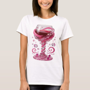 T-shirt Verre à vin rose tendance Motif artistique