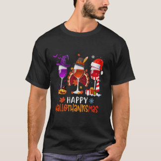 T-shirt Verre à vin Thankgiving Happy Hallothanksmas Vin