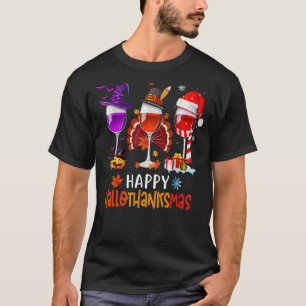 T-shirt Verre à vin Thankgiving Happy Hallothanksmas Vin