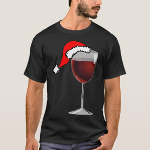 T-shirt Verre De Noël De Vin Rouge Avec Chapeau De Père No