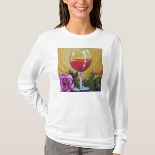T-shirt Verre de vin et douille de dames de rose de rose (Devant)