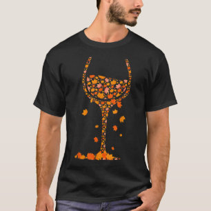T-shirt Verre De Vin Feuille D'Érable Automne Automne Chau