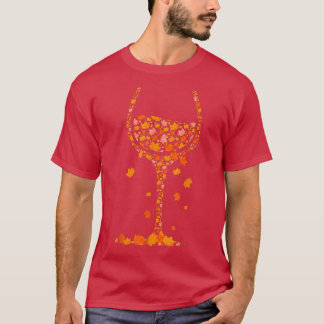 T-shirt Verre De Vin Feuille D'Érable Automne Automne Chau