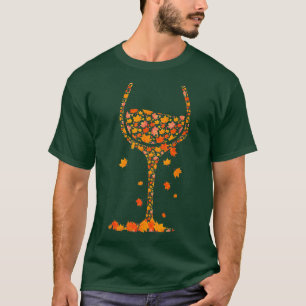 T-shirt Verre de vin Feuille d'érable Automne automne drôl