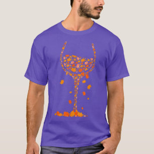 T-shirt Verre de vin Feuille d'érable Automne automne drôl