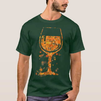T-shirt Verre de vin Feuille d'érable automne vin amoureux