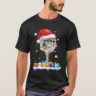 T-shirt Verre de vin Lumières de Noël Noël Noël Chapeau No
