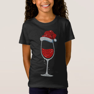 T-Shirt Verre de vin Noël chapeau de Noël Cadeau