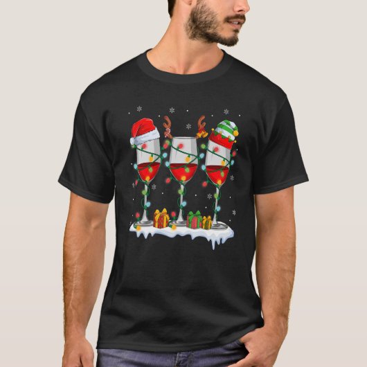 T-shirt Verre rouge Noël Santa Hat Elf Deer Xmas (Devant)