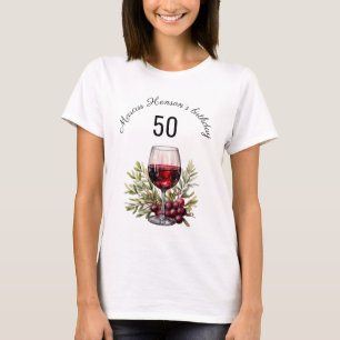 T-shirt Verre rouge Olive Aquarelle 50e anniversaire