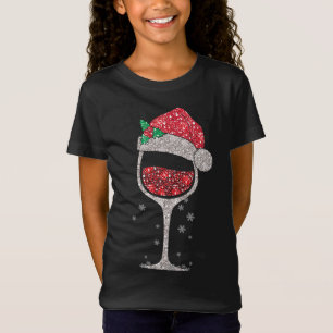 T-Shirt Verre Rouge Vin Avec Chapeau De Noël Vin De Noël