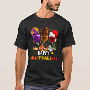 T-shirt Verres à vin Happy Hallothanksmas Chapeau de sorci