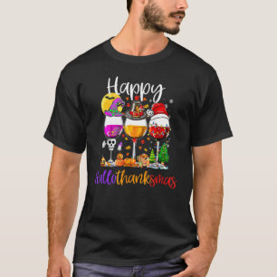 T-shirt Verres à vin Happy Hallothanksmas Chapeau de sorci