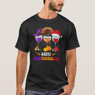 T-shirt Verres à vin Happy Hallothanksmas Chapeau de sorci