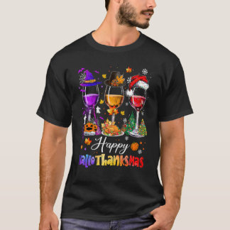 T-shirt Verres à vin Happy Hallothanksmas Chapeau de sorci