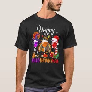 T-shirt Verres à vin Happy Hallothanksmas Sorcière Chapeau