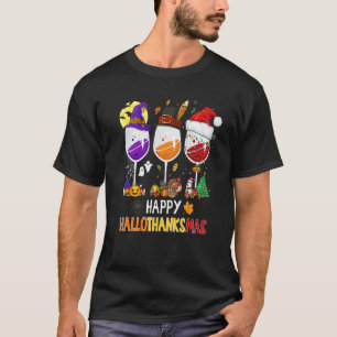 T-shirt Verres à vin Happy Hallothanksmas Sorcière Chapeau