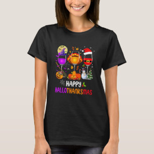 T-shirt Verres à vin Joyeux Hallothanksmas Halloween Merci