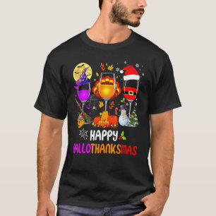 T-shirt Verres à vin Joyeux Hallothanksmas Halloween Merci