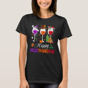 T-shirt Verres à vin Joyeux Hallothanksmas Halloween Merci