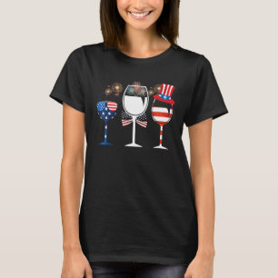 T-shirt Verres à vin rouge blanc bleu drapeau américain 4