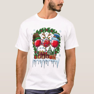 T-shirt Verres à vin rouge de Noël Couronne de houx Bonhom