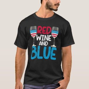 T-shirt Verres à vin rouge et vin bleu Drapeau USA 4 juill