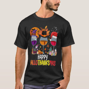 T-shirt Verres à vin Thanksgiving Joyeux Hallothanksmas 2