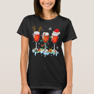 T-shirt Verres De Vin Xmas Rinder Léger Santa Hat Drin