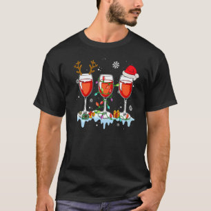 T-shirt Verres De Vin Xmas Rinder Léger Santa Hat Drin