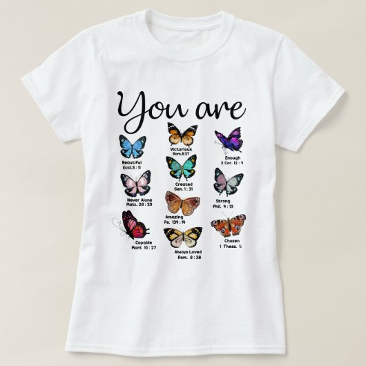 T-shirt Verset Bible Papillon Vous Êtes Belle Religieuse (Design devant)