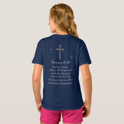 T-shirt verset biblique chrétien Romains 8:28 (Dos entier)