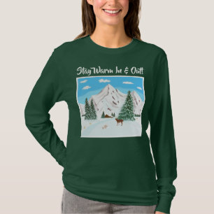 T-Shirt Vert à Manches Longues Montagnes de Neige