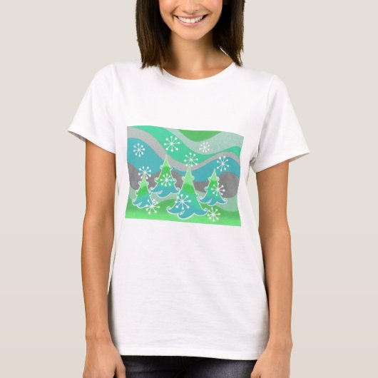 T-shirt vert Arbres d'hiver (Devant)