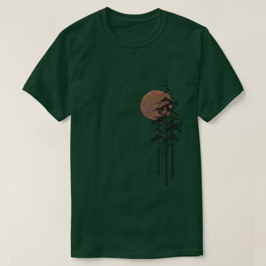 T-shirt vert avec lune et conception forestière (Design devant)