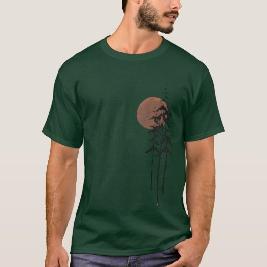 T-shirt vert avec lune et conception forestière (Devant)