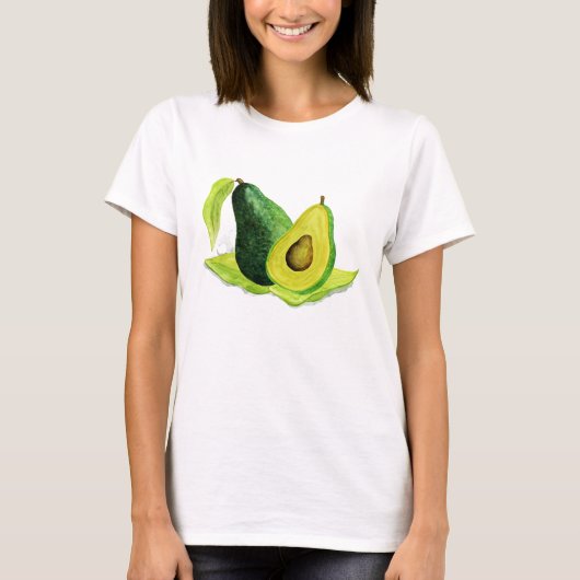 T-shirt Vert Avocado Fruit à vie morte en aquarelle (Devant)