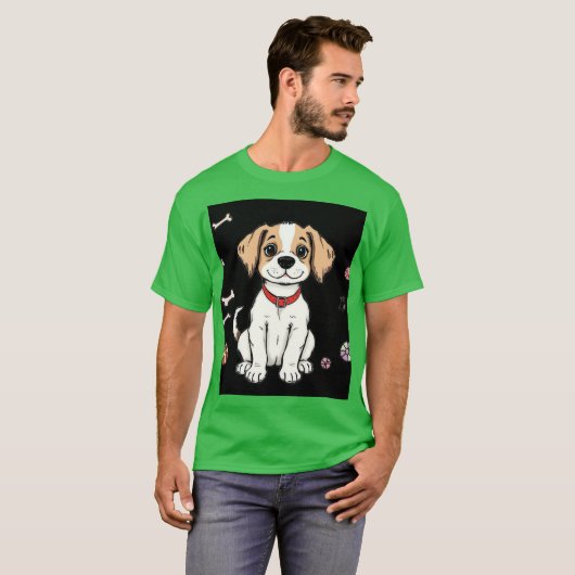T-shirt vert chien blanc (Devant entier)