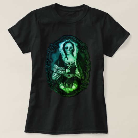 T-shirt vert dame crâne gothique (Design devant)