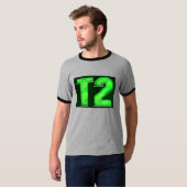 T-shirt vert de sonnerie de logo gris/noir (Devant entier)