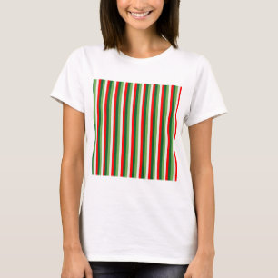 T-shirt Vert, étoile blanche et trèfle rouge rayures fines