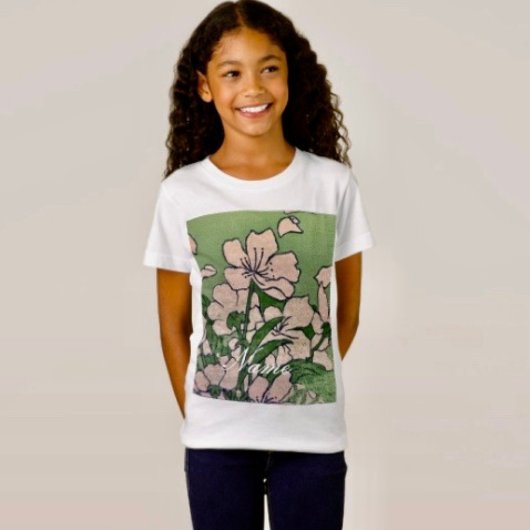 T-Shirt Vert fleur rose