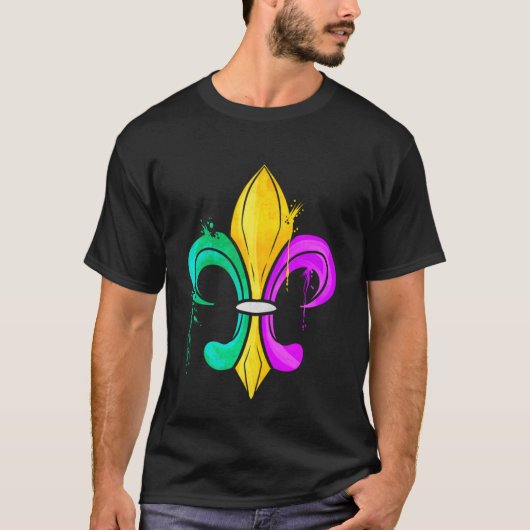 T-shirt Vert Golden Et Violet Fleur De Lis Pour Mardi Gra (Devant)