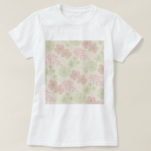T-shirt Vert rose beige rétro Y2K les années 70 Fleur Moti